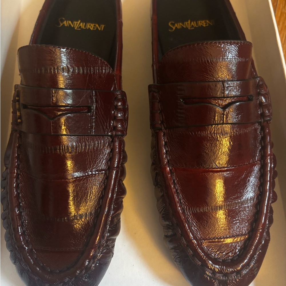 Saint Laurent Women’s Burgundy Leather Loafer Mules